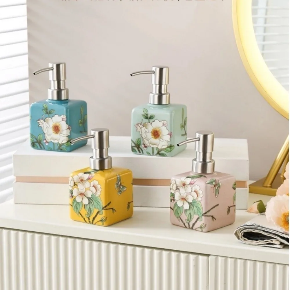 Dispenser di sapone cinese da 200 ml in ceramica con testa della pompa in acciaio inossidabile, bottiglia per lavaggio a mano, dispenser per shampoo, gel doccia