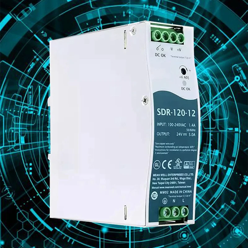 SDR-120-12 تحويل التيار الكهربائي 120 واط 12 فولت 10A إخراج واحد الصناعية DIN السكك الحديدية مع PFC Functi امدادات الطاقة