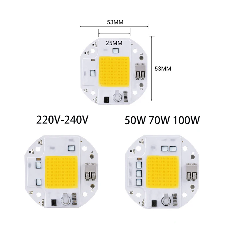 

220V-240V LED COB Chip High Power 50W 70W 100W IP54 LED Beads Smart IC No Need Drive DIY for Spotlight Floodlight Lamp