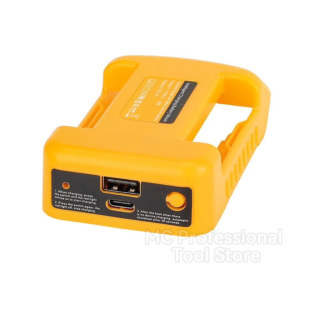 Adaptador de cargador USB para Dewalt, batería de litio de 18V y 20V, Puerto tipo C portátil, almacenamiento de batería de carga rápida, funda de