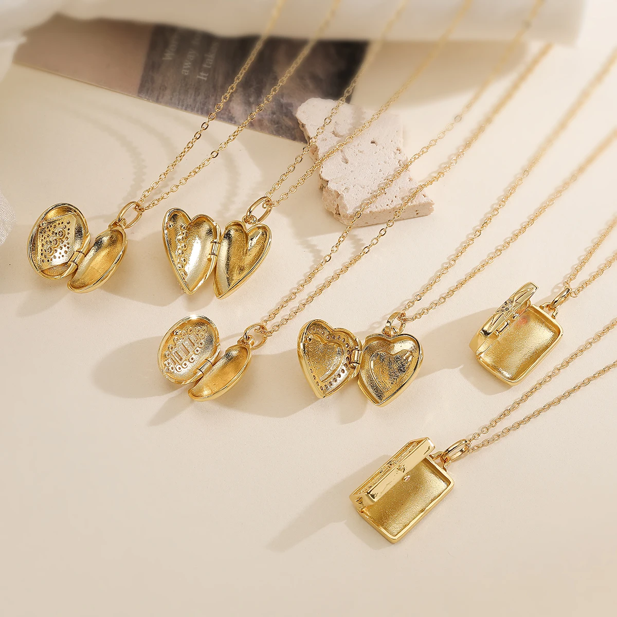 NEWBUY Trendy Gold Color 6 Style Photo Folder Design Pendant Necklaces For Women AAA CZ Zircon Inlay Copper Jewelry