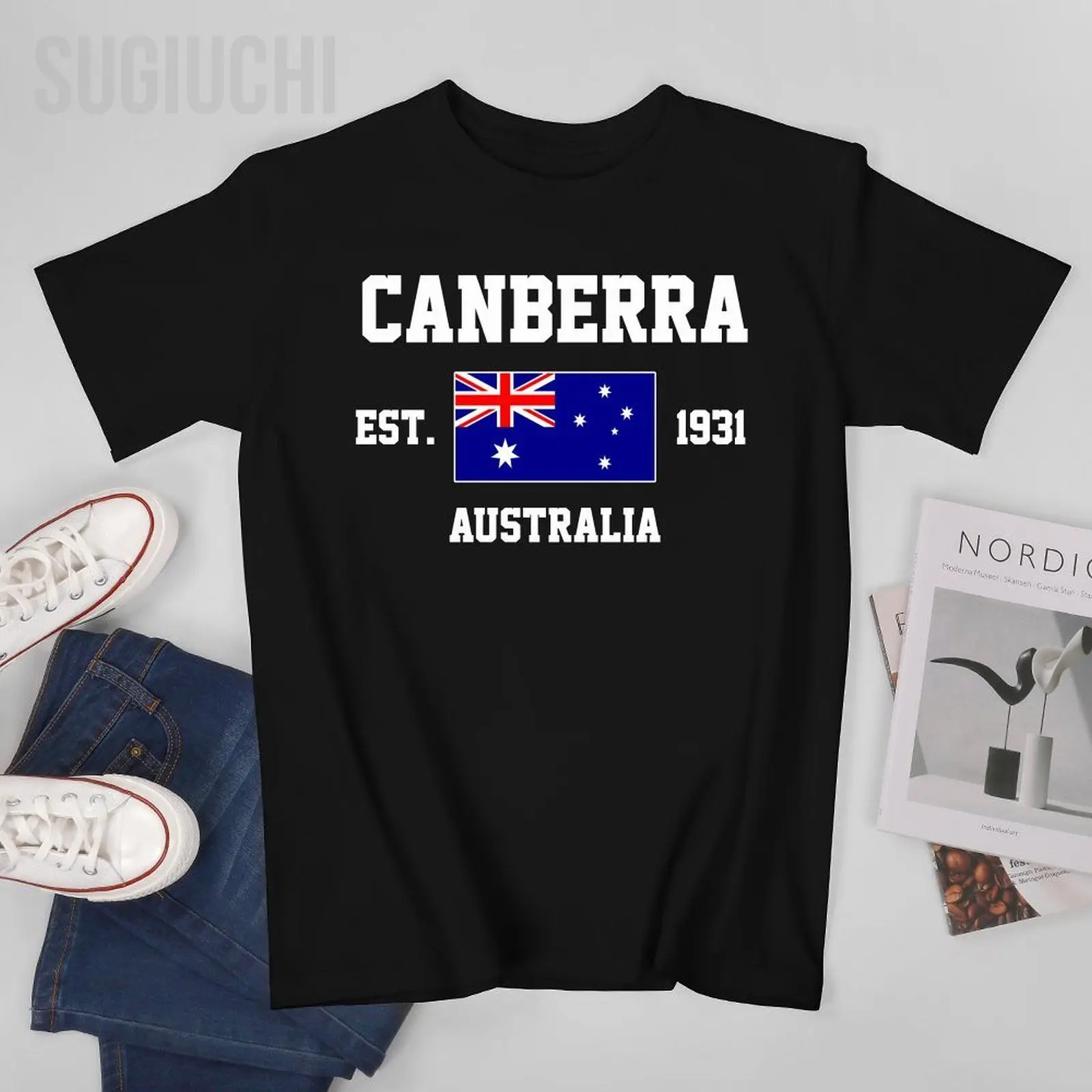 Bandera patriótica Australia EST.1931 Canberra hombres camiseta camisetas cuello redondo camisetas mujeres niños ropa 100% algodón