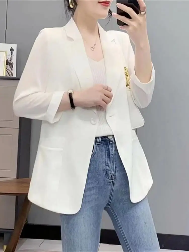 Frühling Herbst Dünner Seven-Viertel Sve Anzug Jaet Damen Premium Faion Slim Fit Große Größe Oberbekleidung Leicht