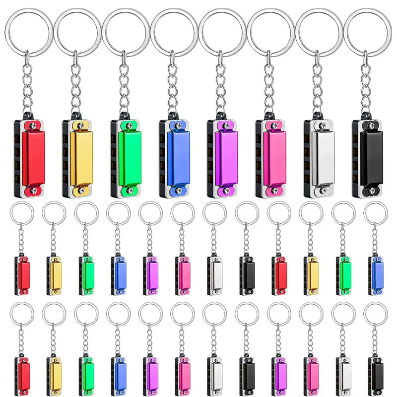 Novelty Gifts 4 Hole Mini Harmonica Music Keychain Portable Woodwind Instrument Backpack Charm Pendant Birthday Party Favors