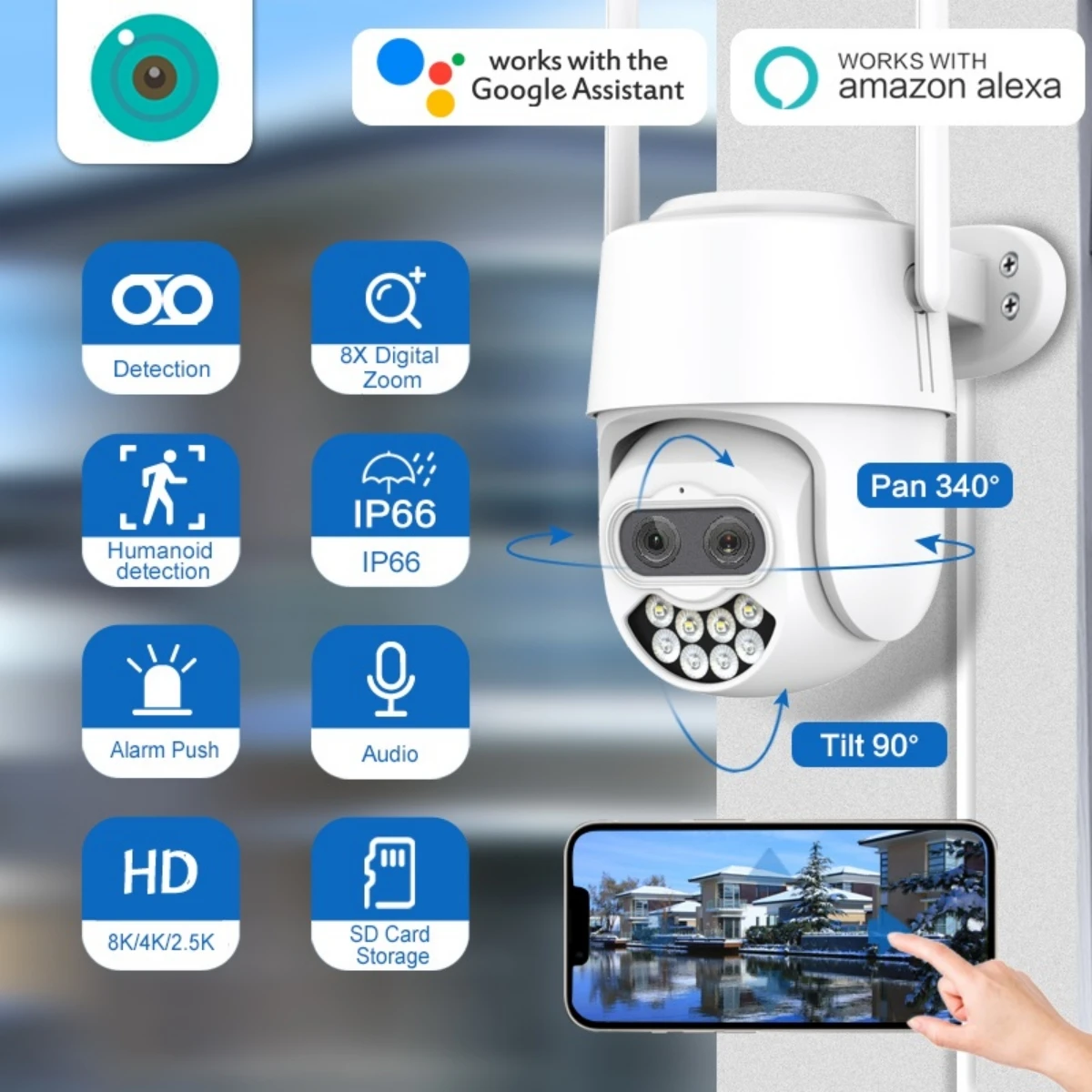 XM 8MP 4K PTZ H.265 IP Camera 8x Zoom Dual-Lens Human Detect CCTV Camera Outdoor CCTV Wifi Video Surveillance Camera ICSEE Alexa