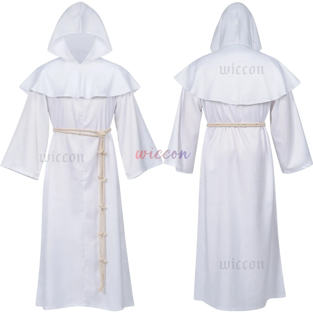 Stil Robe Set Einfarbig Mit Kapuze Robe Mönch Hexe Pastor Halloween Cosplay Kostüm Set mit Robe Gürtel für Partys