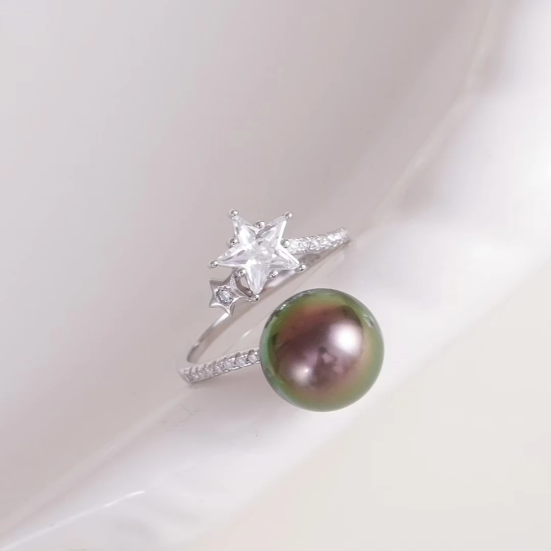 

S925 Sterling Silver Adjustable Finger Ring Mountings Base Setting Findings Jewelry Components for 11-12mm Pearls 3pcs/lot