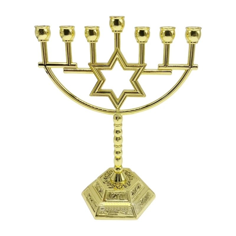 

12 Tribes Menorah Jewish 7 Branch Holder Hexagonal Star Jerusalem Temple