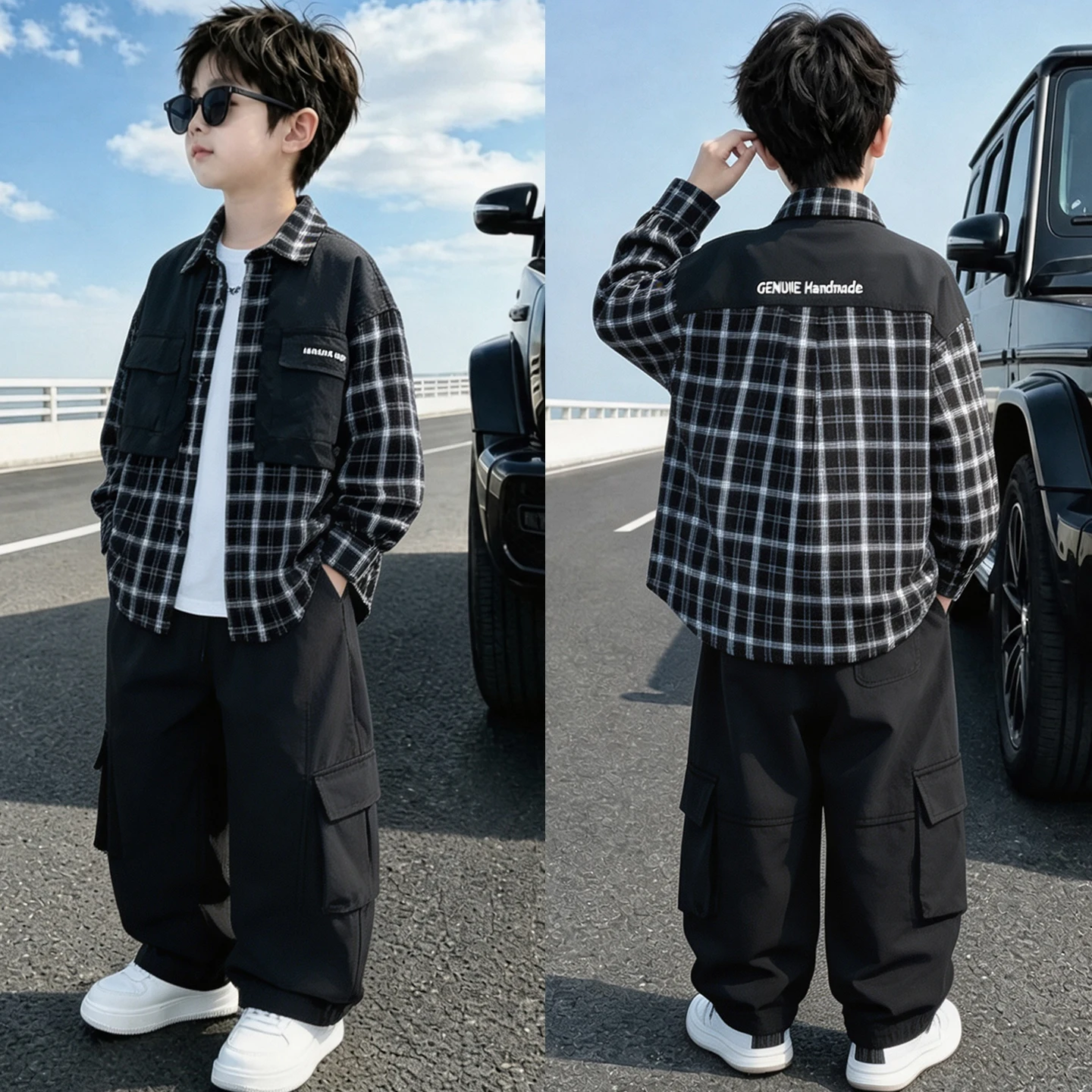 Korean Style Children Spring Autumn Clothing Suit for Boy Plaid Shirt And Pants Set Kids Teenager Casual Streetwear 2 PCS Outfit
