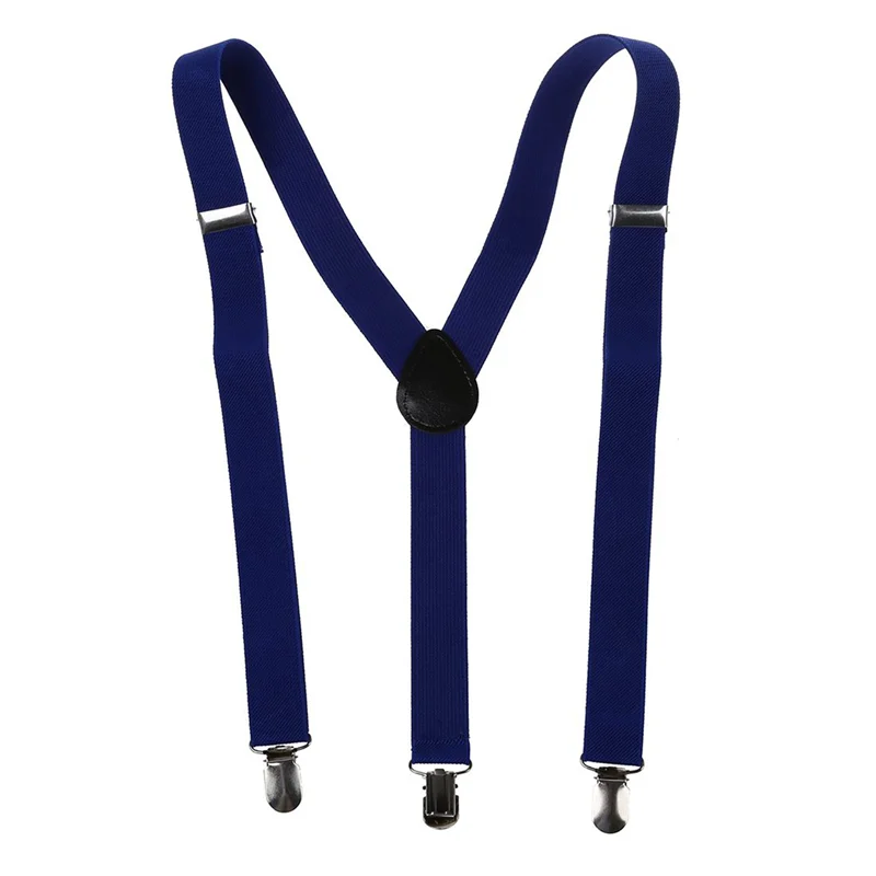 ABRT-3X ผู้ใหญ่ปรับโลหะ CLAMP Elastic Suspenders Braces สีน้ําเงินเข้ม