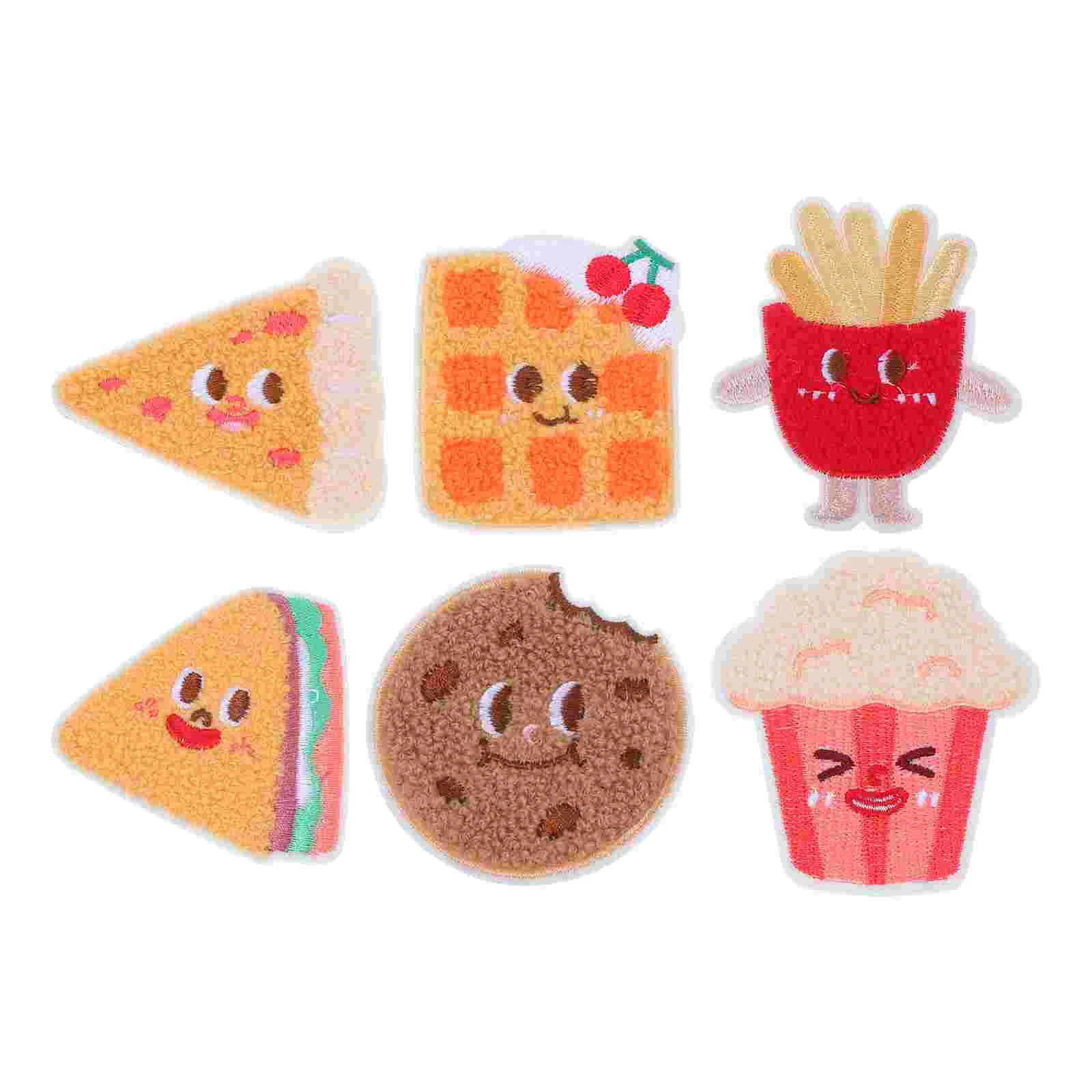 

6 Pcs Physical Embroidery Patch Cute Food Embroidered Patches Cartoon Self-adhesive Computer Cloth Decorative Fabric