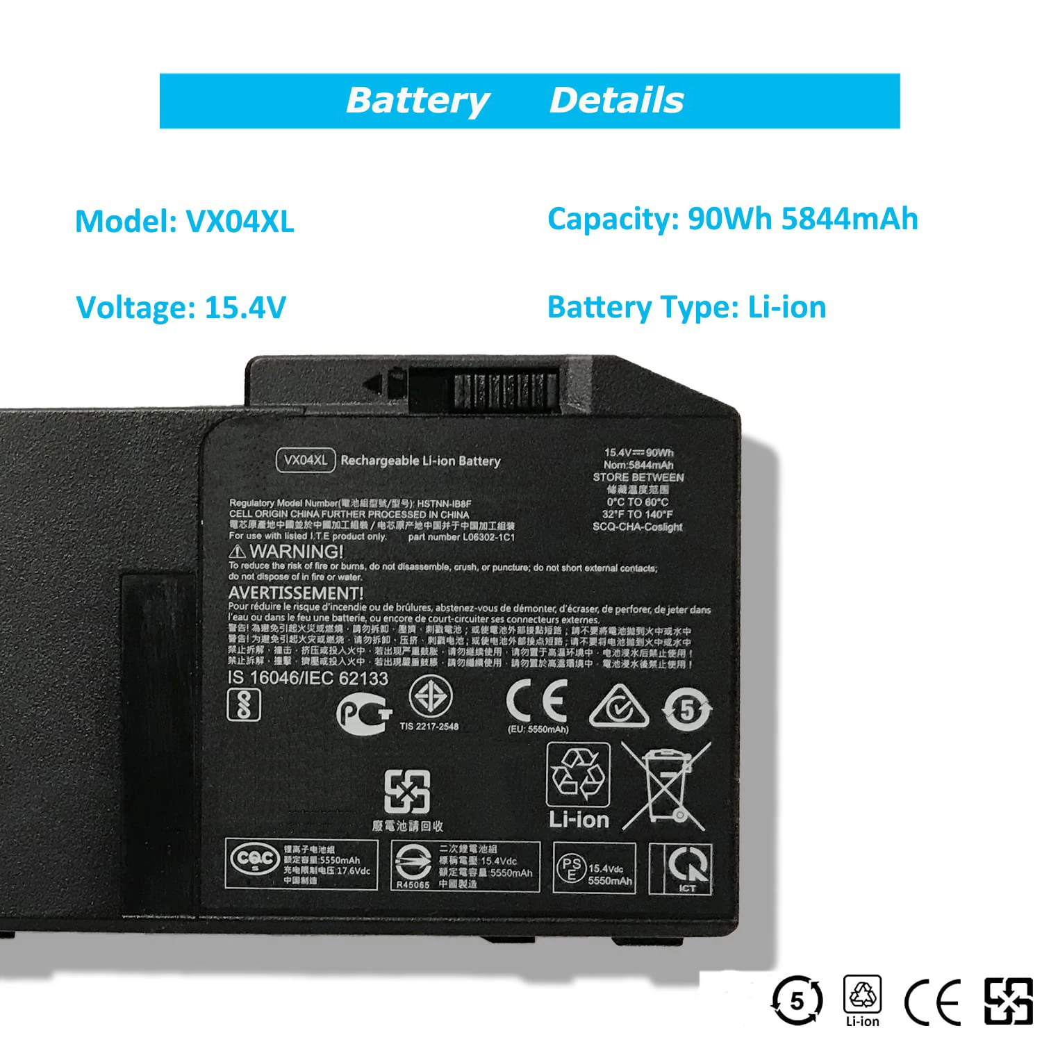 Imagem -03 - Bateria do Portátil para hp Zbook 15 g5 g6 Série 2yw99av 2yx00av 2zc40ea 2zc41ea 3ax02av 3ax04av 4qh14ea 5ky99av 7wy08pa 90wh Vx04xl