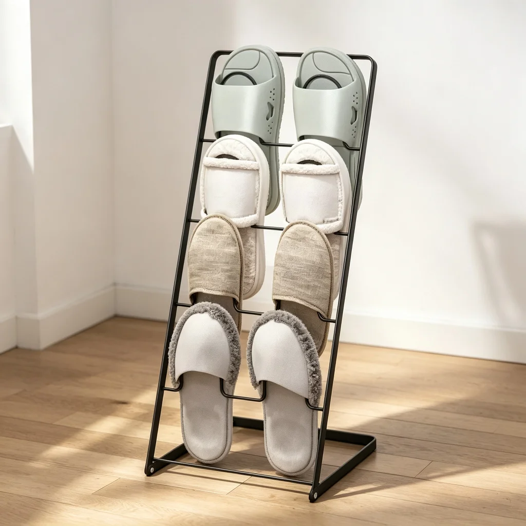 Multi-Tier Wrought Iron Shoe Rack, Space-Saving Shoe Storage Organizer, Drainable Bathroom Slipper Holder Stand for Home