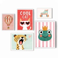 Funny Animals Posters Prints Wall Art Canvas Neutral Nursery Pictures For Baby Kids Room Decor Tiger Lion Frog Bear Cat Balloon