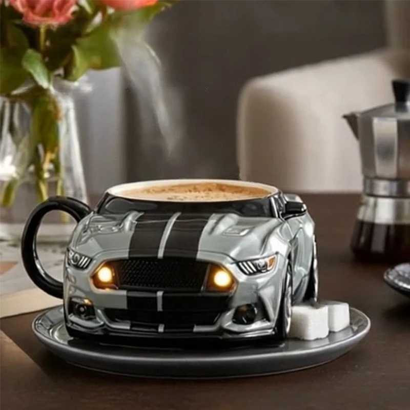 Mustang Shaped Resin Mug Stainless Steel Inner Cup Creative Car Ornament For Home Office Desktop Drinkware Decoration Accessory