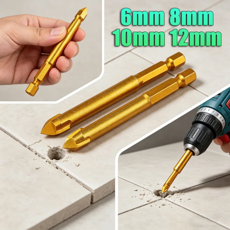 Triangle Drill Bit 6-12mm Titanium Ceramic Tile Marble Glass Spear Head Hex Shank Power Tool for Workshop Equipment