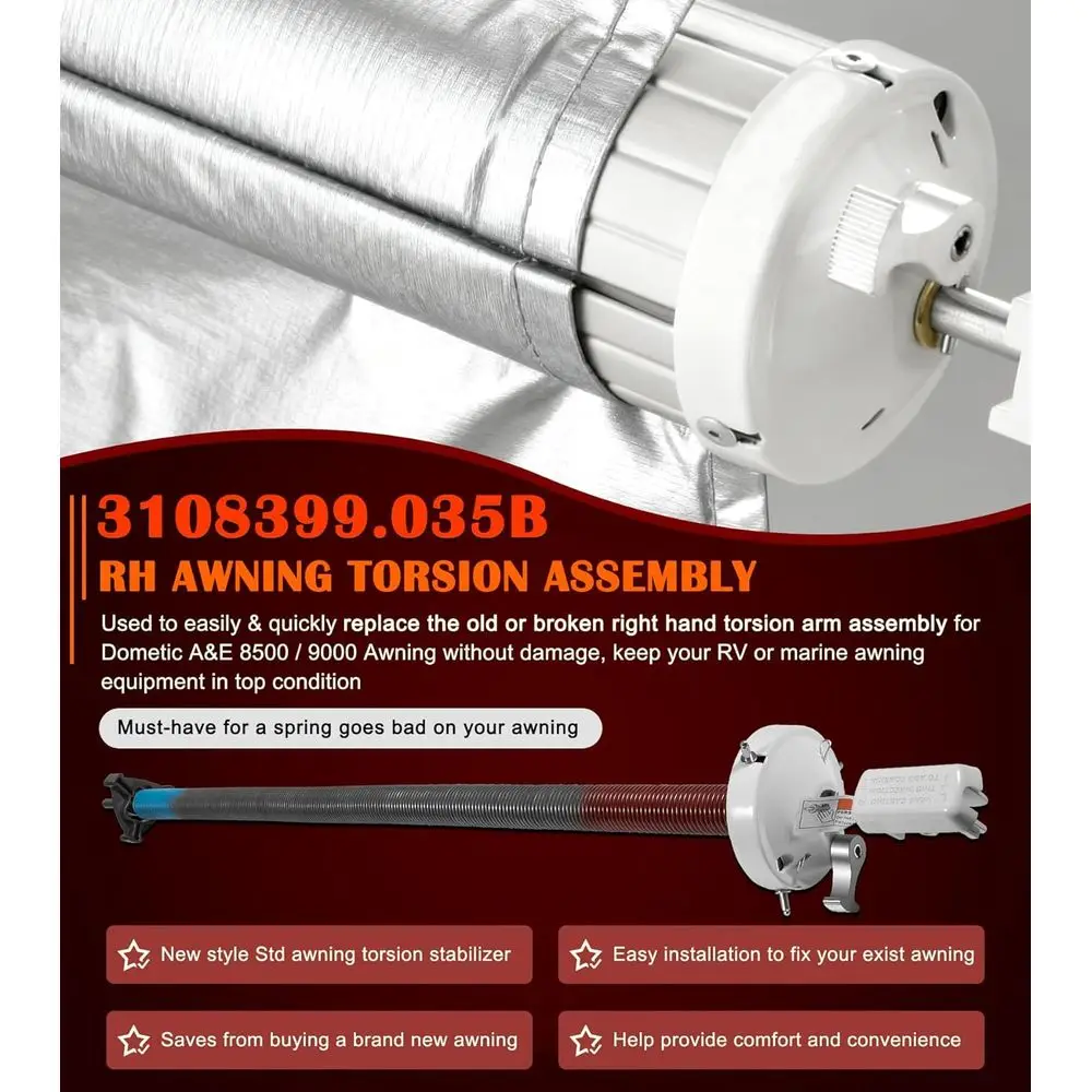 مجموعة ذراع التواء المظلة بونبو 3108399.035B RV | اليد اليمنى - يناسب Dometic A&E 8000 8500، 8500 Plus، 9000، 9000 #4