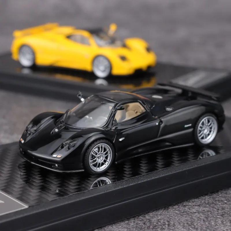 In stock 1:64 Zonda C12 yellow/black alloy miniature replica car model, boy toy gift, room collection statue