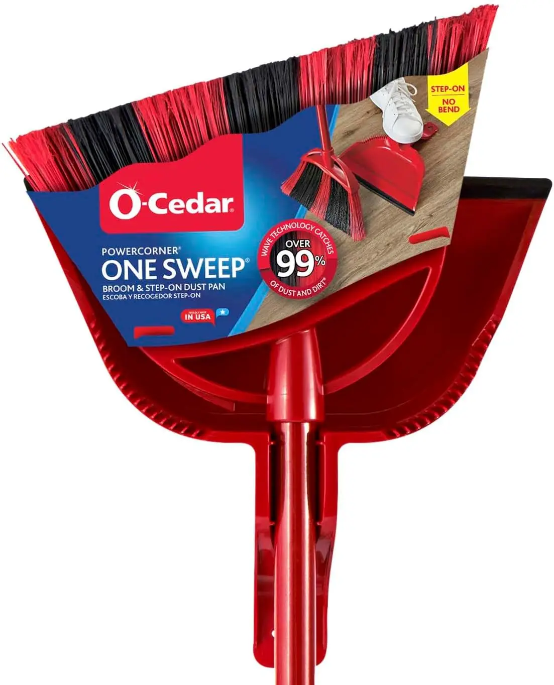 O-Cedar One Sweep Broom & Step-On Dustpan Set | Patented Wave Bristles Remove Over 99% of Dirt in One Pass | Lightweight & Quiet for Pet-Friendly Cleaning