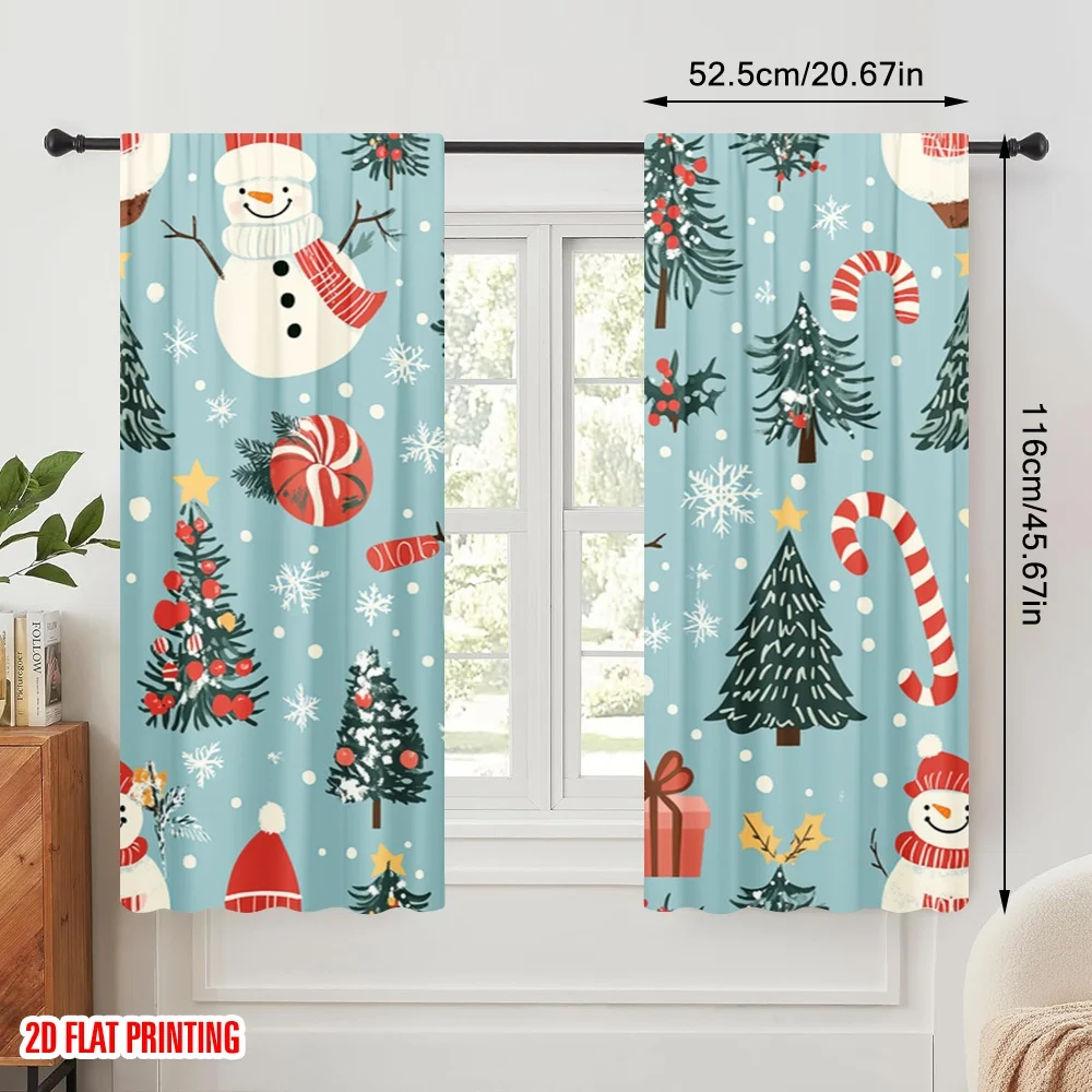 2 قطعة ، 2D الطائرة الطباعة لوحات الستار الشعبية لطيف ثلج شجرة عيد الميلاد البوليستر سهلة التركيب (بدون قضيب) ديكور المنزل