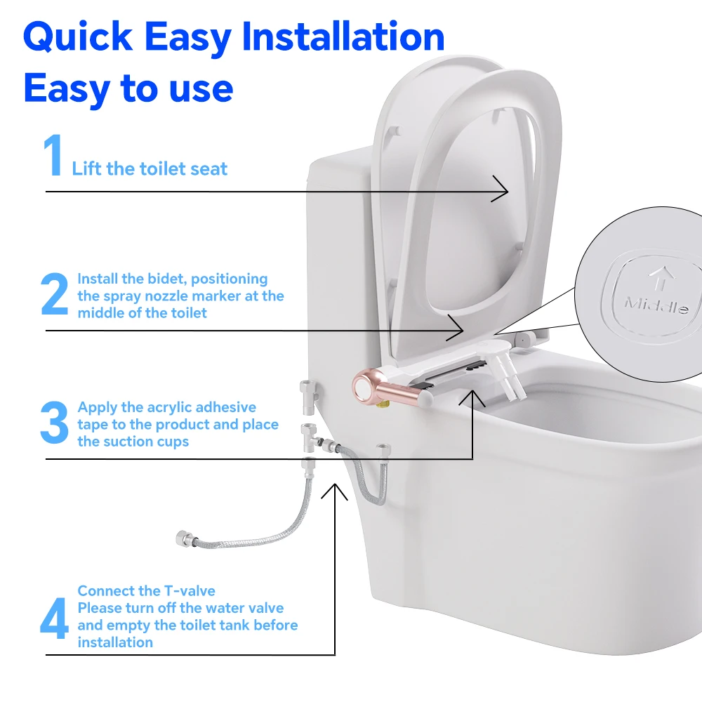 Portable Bidet Attachment Dual Nozzle Non-Electric Toilet Seat 2 Adjustable Pressure Rear & Frontal Cleaning-Fits Most Toilets