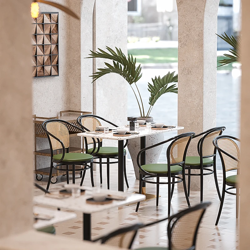 South East Asia Style Restaurant Rattan Chair Designer Terrazzo Table High Quality