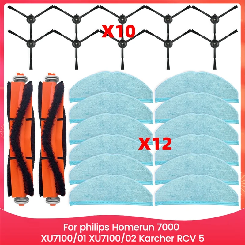 For  Homerun 7000 Series XU7100/01, XU7100/02, Karcher RCV 5 Vacuum Parts Main Roller Side Brush Mop Cloth-A77G