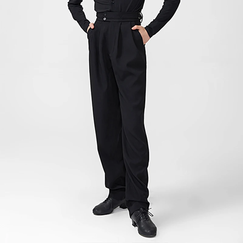 Latin Dance Pants Men Design High Waist Loose Balck Latin Trousers Adult Cha Cha Ballroom Dance Competition Clothes DNV20556