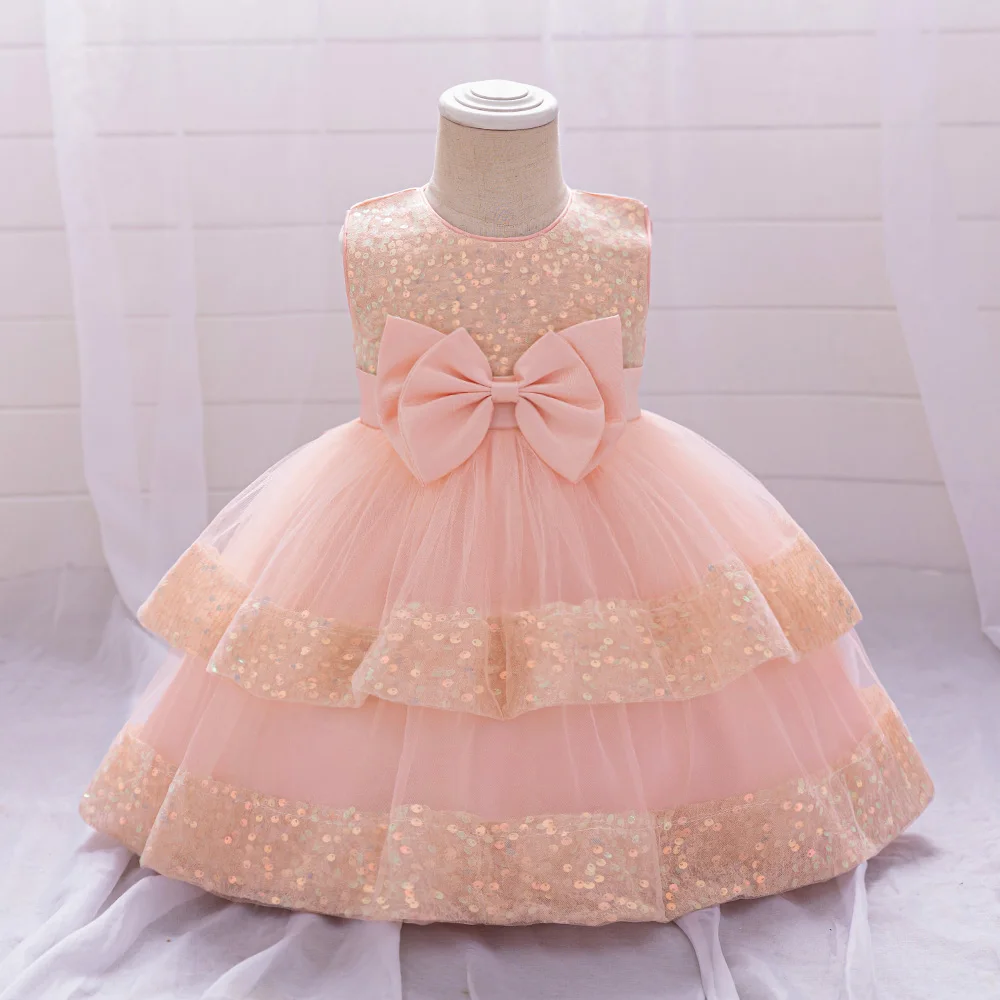 Baby Girl Layered Dress New Party Dresses Girls 1st Birthday Princess Formal Ball Gown Toddler Fashion Evening Sequin Costumes