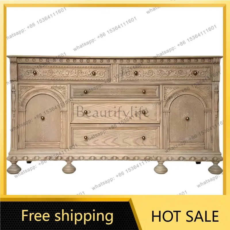 XX. American retro solid wood dining side cabinet, living room multi-drawer retro style storage storage cabinet