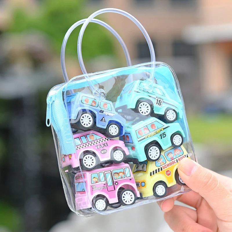 6Pcs Mini lnertial Pull Back Engineering Car Set Cartoon Fire Truck Engineering Vehicle City Car Set Inertia Car Toys Gifts