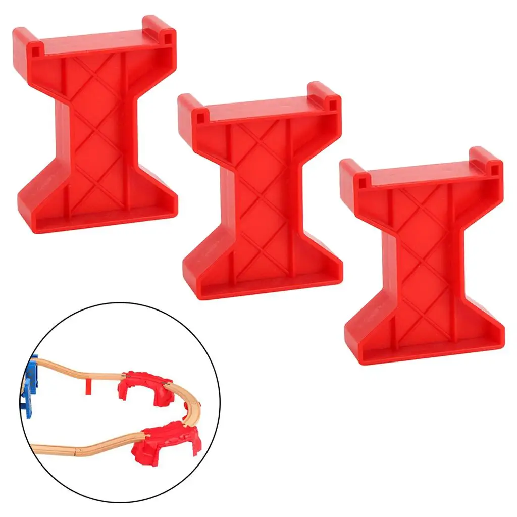 2x 3pcs Train Bridge Piers Support Wooden Track Railway Accessories Style A Red