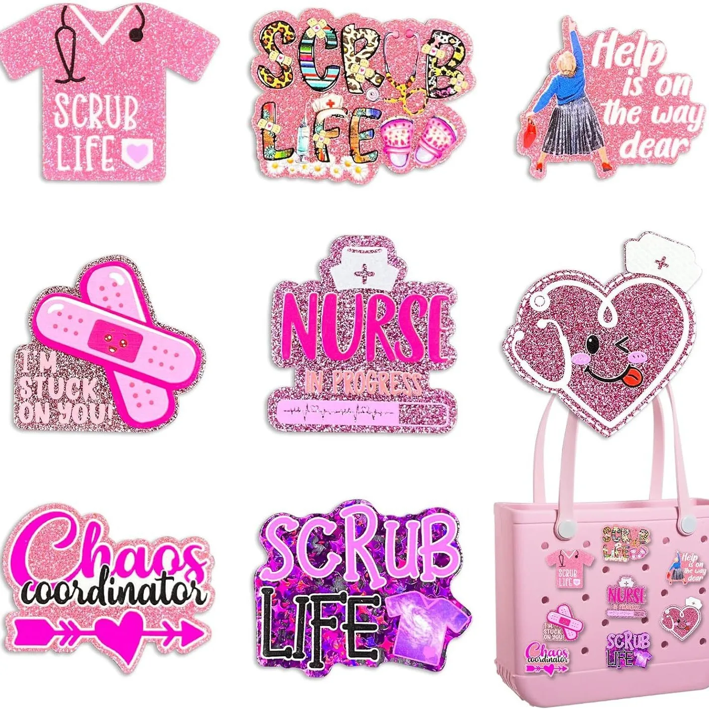 Bling Bag Charms for Bogg Bag Cute Acrylic Nurse Life Charms for Bogg Bag Accessories Women Girls Party Gifts Nurse Life