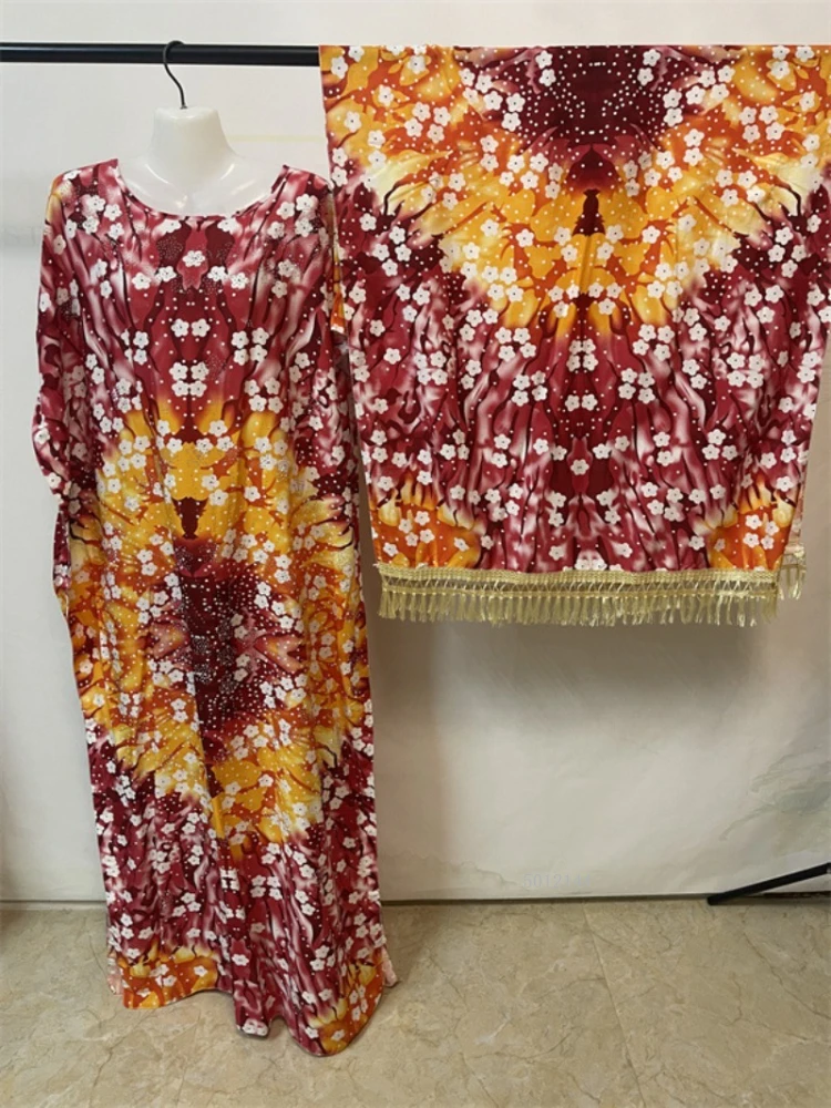 

Islamic Abaya Dress Cotton Printed Robe Muslim Prayer Wear for Women Nigerian Dubai Abayah with Hijab Scarf