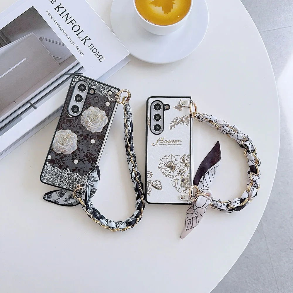 For Xiaomi Mix Fold 3 Unique Cute Elegent Flower Slik Chain Strap Phone Case Cover