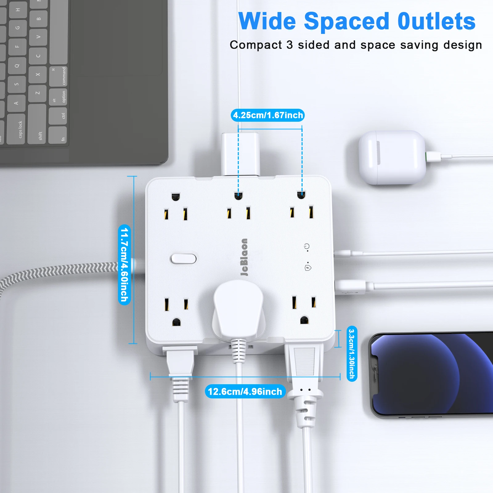 Multi Tap Power Strip US Plug - 12 AC Outlets 4 USB Ports 5ft Extension Cord Electrical Socket Network Filter for Home Office