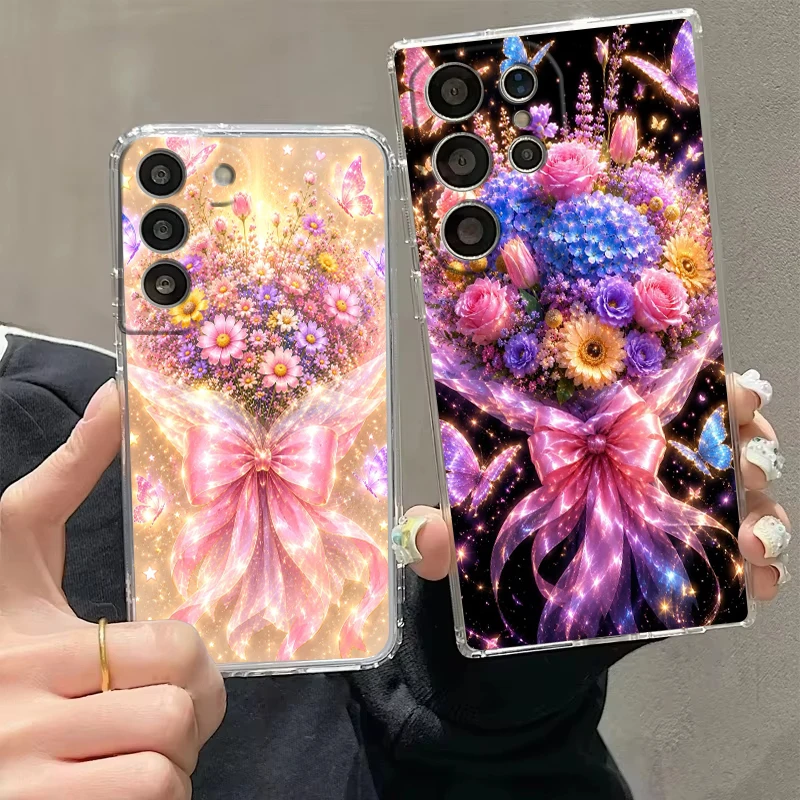 Romantic Bouquet Transparent Cover for Samsung Galaxy S26 S25 S24 S23 S22 S21 S20 FE Ultra S25Edge Plus 5G Phone Case Capas Bags