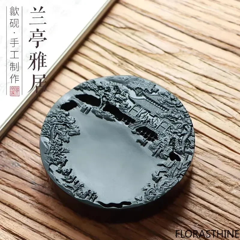 Chinese Calligraphy Inkstone She Ink Stone, Natural Stone Painting Slab Ink for Brush Writing 9.8x2 Cm