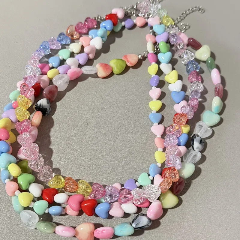 New Colorful Heart Candy Resin Handmade Necklace Earrings Sweet Gummy Love Heart Charms Choker Collar Cute Jewelry for Women