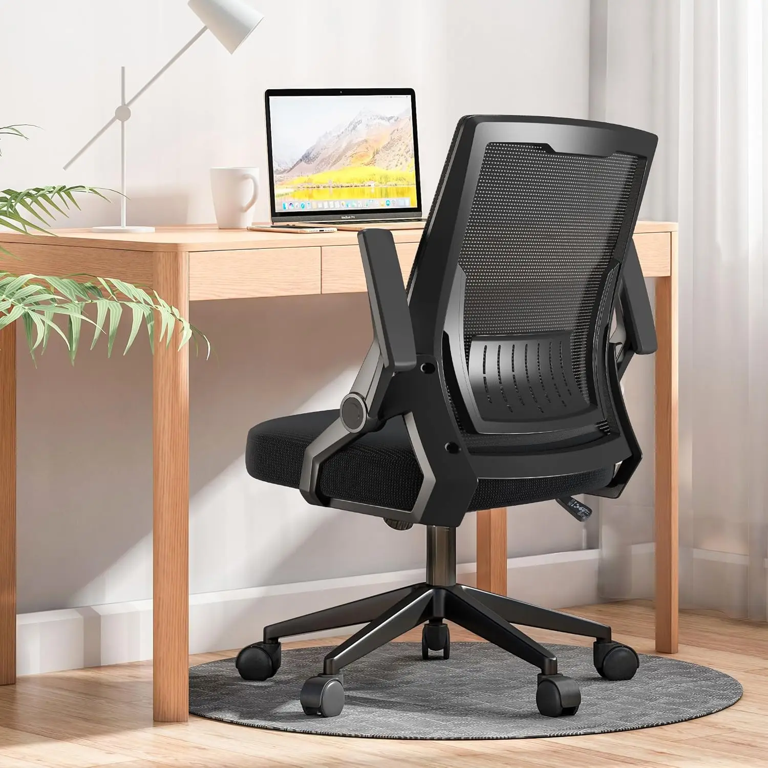 i*-Ergonomic Office Chair, Computer Desk Chair Comfy With Adjustable Lumbar Support, Mid-Back Mesh Office Chair With Flip-up