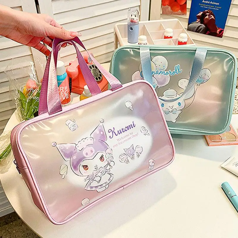 Borsa per il trucco Sanrio Kuromi Hello Kitty borsa per cosmetici MyMelody Cinnamoroll borsa da viaggio per donna ad alta capacità borsa portatile