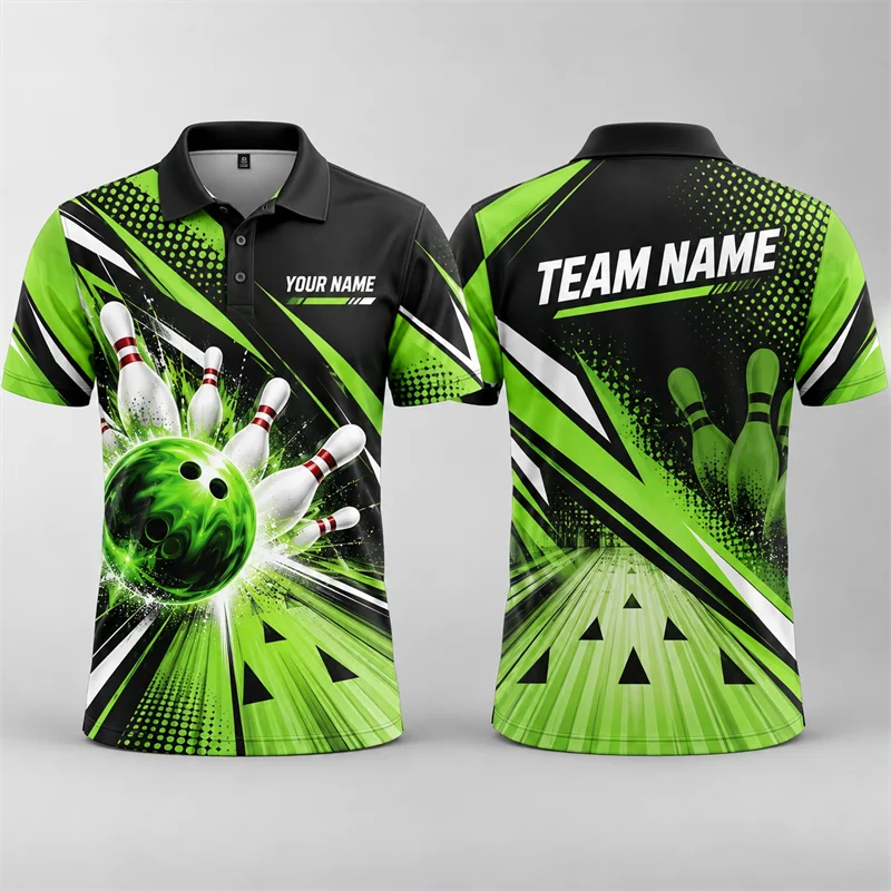 Personalized Bowling Polo Shirt Custom Name Team Name 3D Print Short Sleeve Jersey League Tournament Sports Team Uniform Top