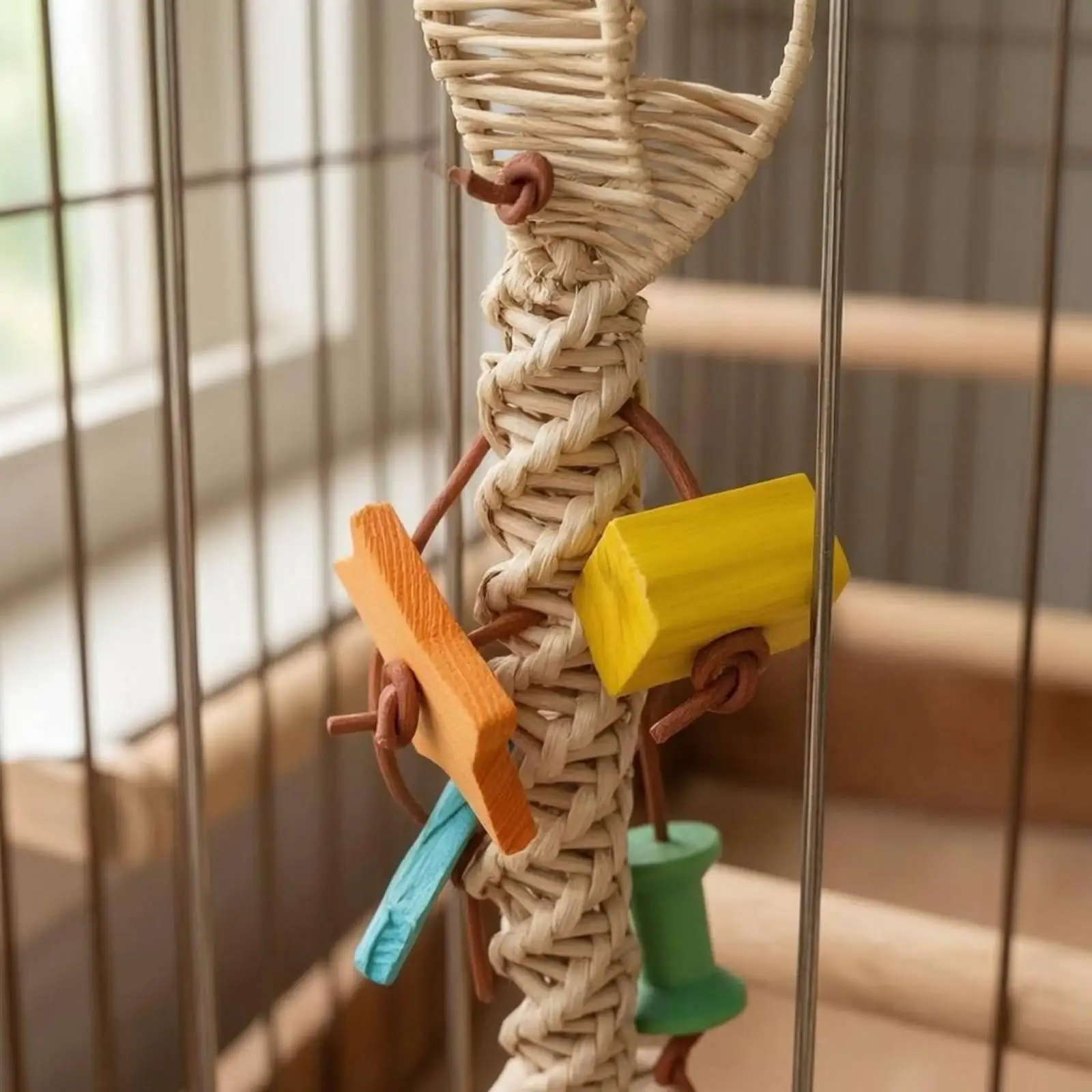 Bird Cage Hanging Playthi Rattan Wood Chewing Bird Toy Enrichment for Parrots Foraging Toys for Small Birds Cage