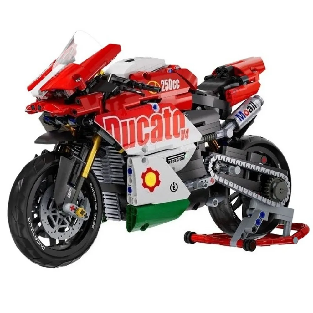 مجموعة مكعبات بناء الدراجات النارية الشهيرة V4 مجموعة نماذج الدراجة النارية الفائقة ألعاب سباق فنية مجمعة للأطفال الأولاد والبنات