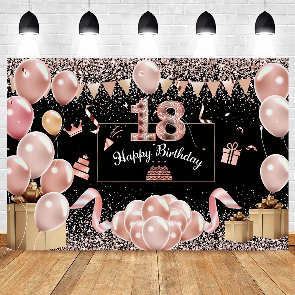 Happy Birthday Glitter Balloons Photography Backdrop Girls Birthday Party Decoration Kids Portrait Background Photozone Supplies