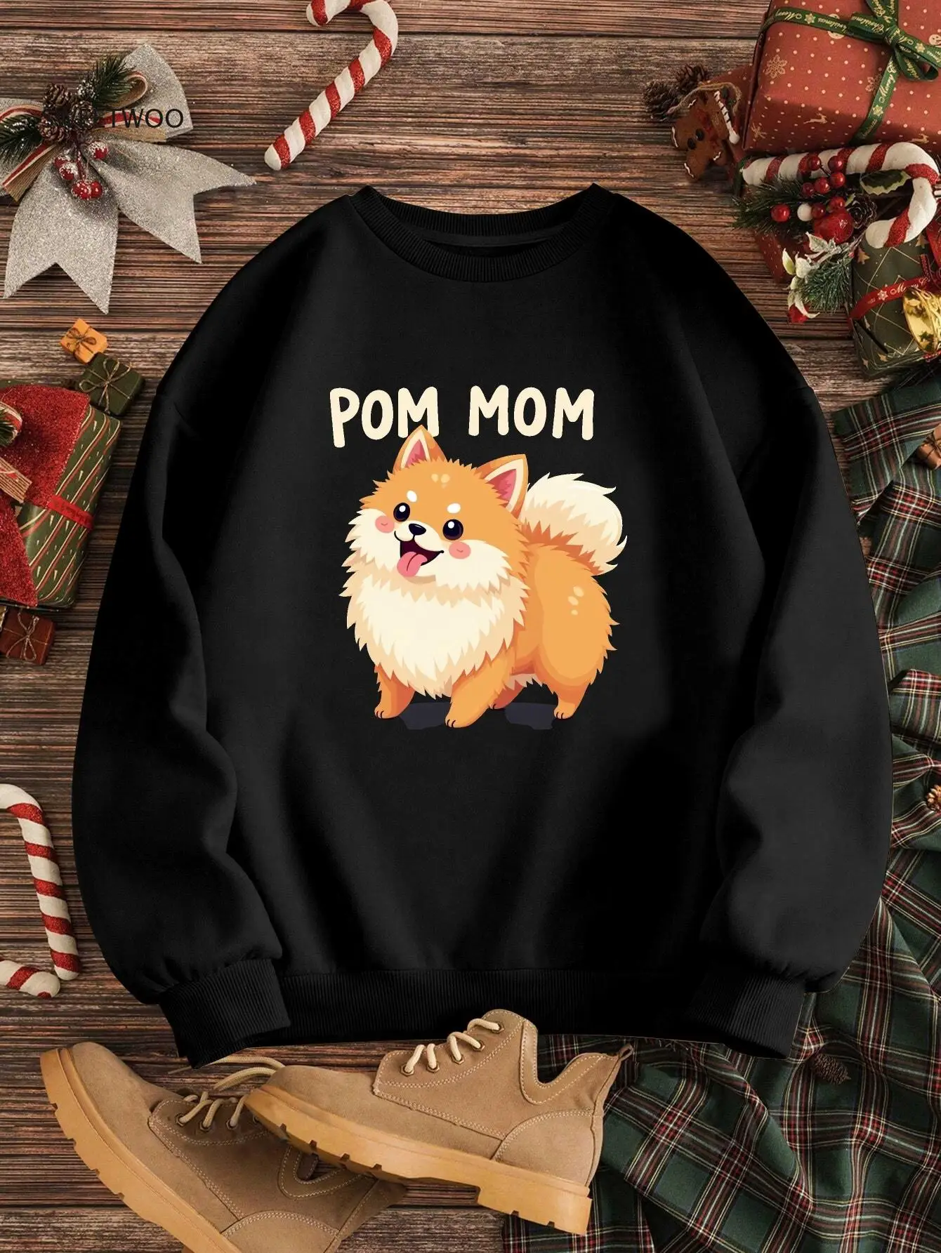 Women's Pomeranian Dog Lover Sweate -Pom Mom Graphic Print Crewneck Pullover, Cozy Fall & Spring Casual,machine Washable