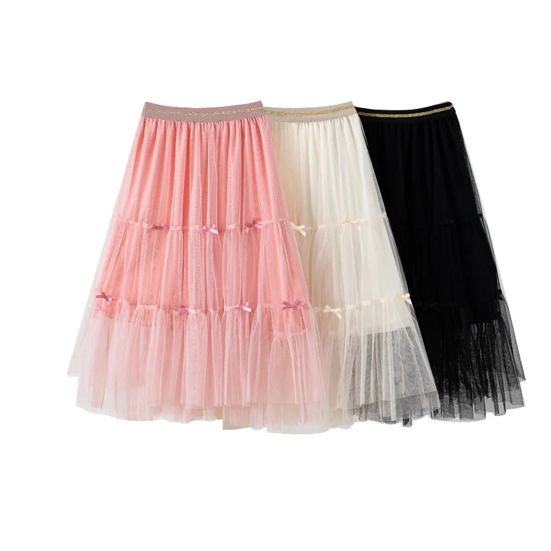 Fashion Girl Skirt Ball Gown Mesh Tutu Tulle Bow Tie Princess Skirts Teenager Girl Clothes Plus Size Kids Clothing Children