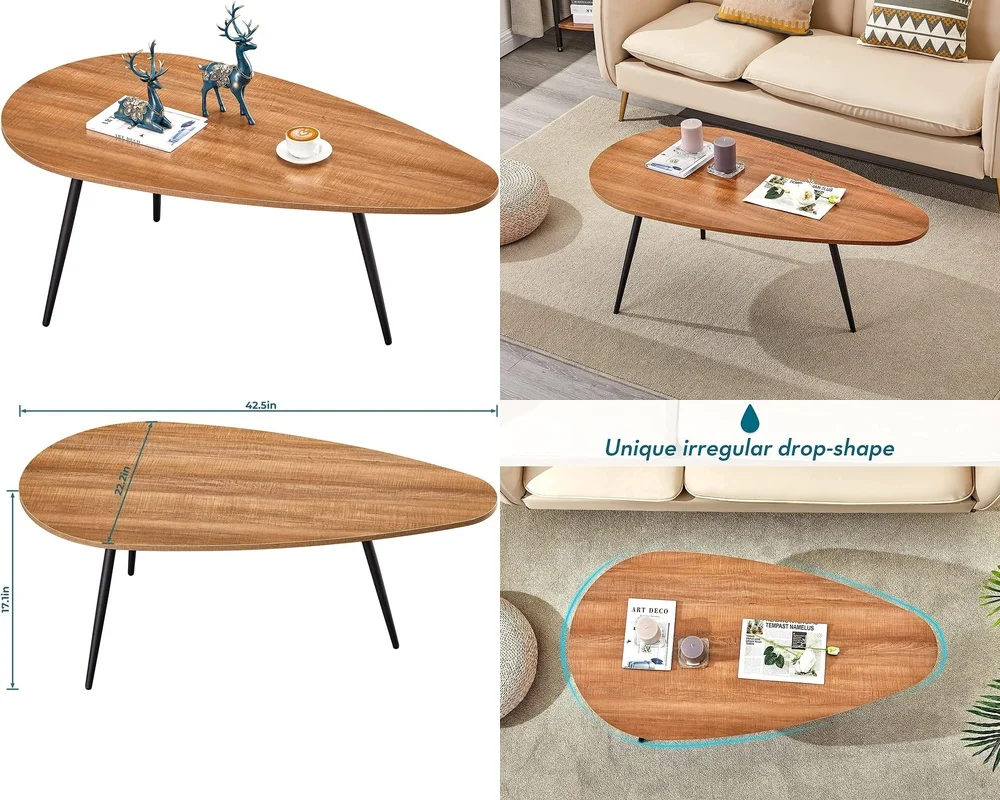 طاولات المقهى، طاولة قهوة صغيرة حديثة في منتصف القرن، طاولة غرفة معيشة خشبية على طراز المزرعة الريفية للمساحات المدمجة #1