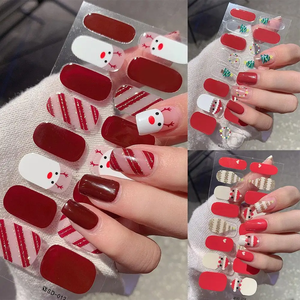 Christmas Sticker Nail Decal Winter Snowflake Semi-cured Gel Nail Wrap Sticker Long-lasting UV Lamp French Nail Decal Waterproof