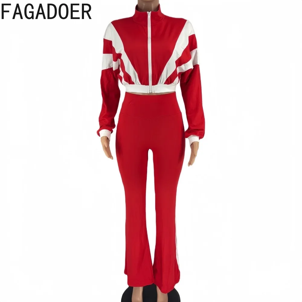 FAGADOER модный комплект из 2 предметов для женского наряда, укороченный топ с длинными рукавами и брюки в тон, женская уличная одежда, новинка осени